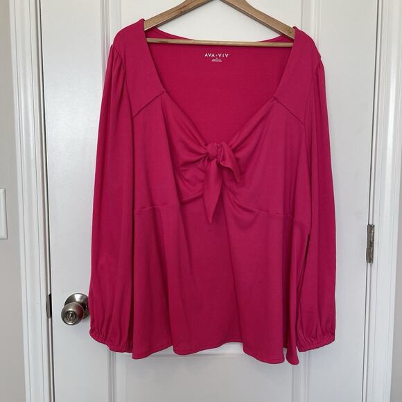 Ava & Viv Pink Long Bishop Sleeve Tie Front Top Sexy Classy Date Plus Size 4X - Picture 2 of 9